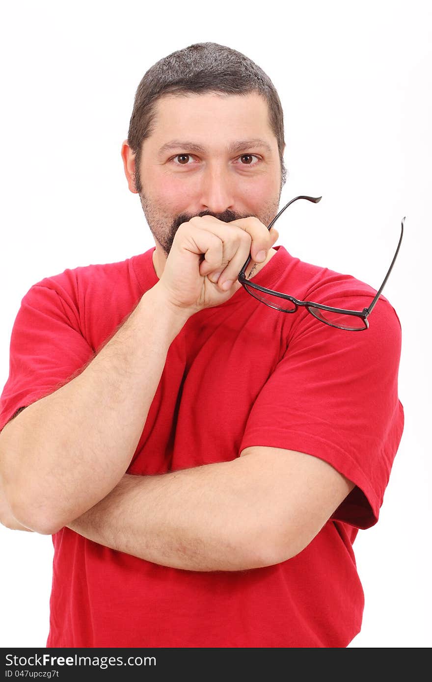 Portrait of a man thinking with glasses