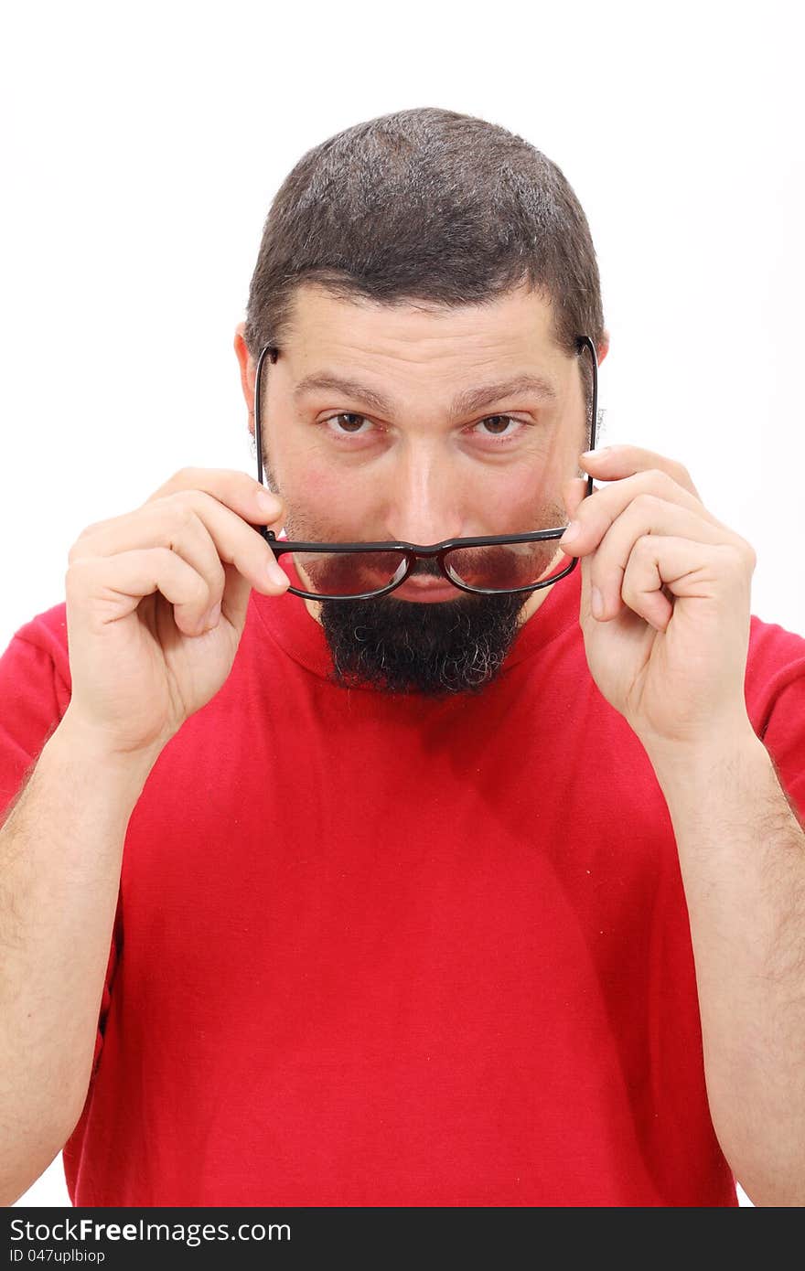 Man wearing glasses looking at something out of shot