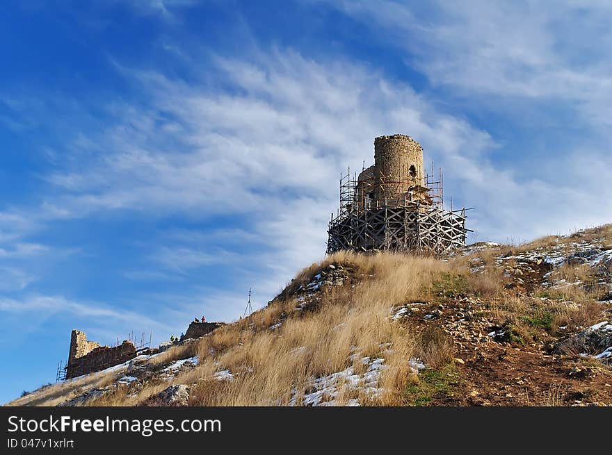 The ruins of a medieval fortress