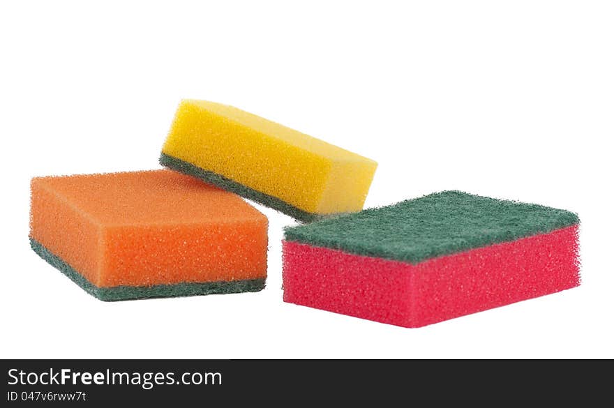 Group of kitchen colorful sponges isolated