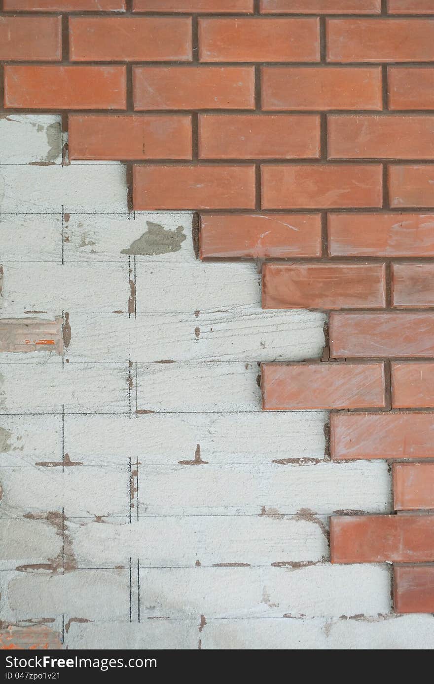 Red brick unfinished wall background. Red brick unfinished wall background