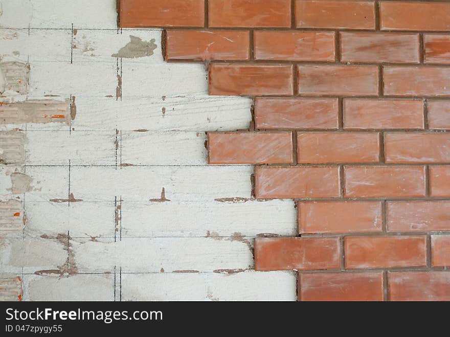 Red brick unfinished wall background. Red brick unfinished wall background