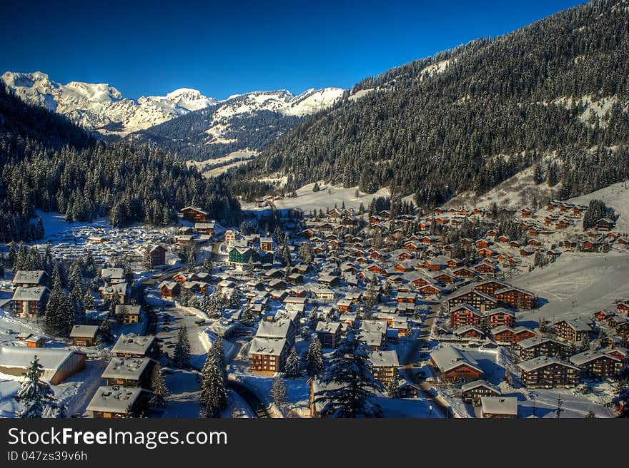 The Swiss ski village of Morgins, Portes du Soleil. This is a High dynamic range image.