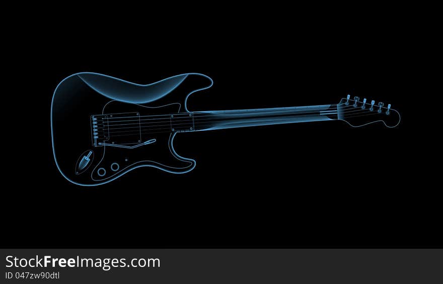 X-ray of a electric guitar on black background. X-ray of a electric guitar on black background.