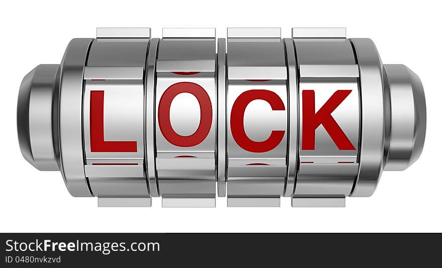 One combination lock with the word: lock (3d render). One combination lock with the word: lock (3d render)