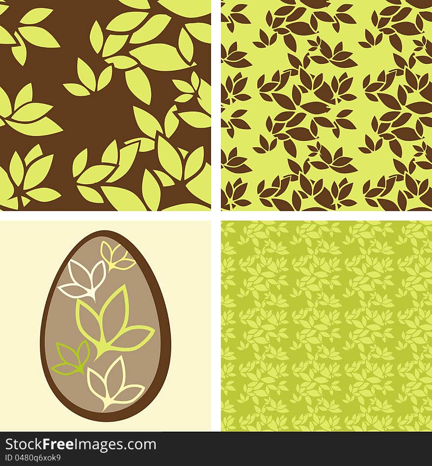 Retro-style leaves pattern and easter egg. Retro-style leaves pattern and easter egg