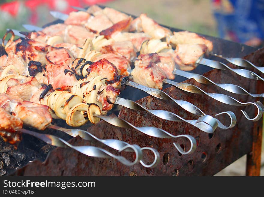 Barbecue meat of pork with smoke