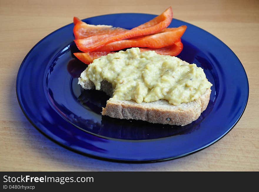 Eggplant salad with bread and red pepper. Eggplant salad with bread and red pepper.