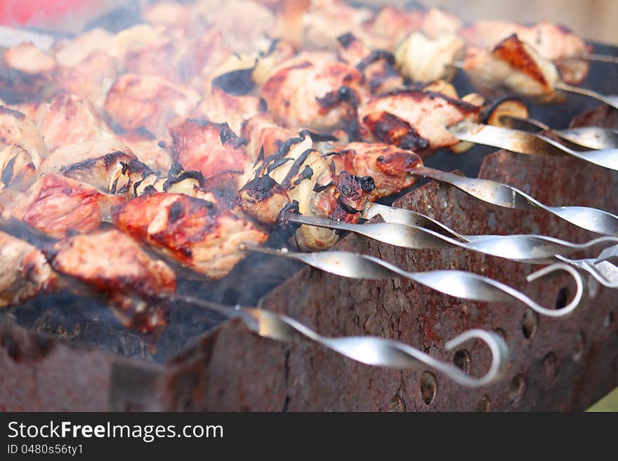 Barbecue meat of pork with smoke