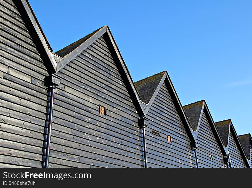 Photo of fisherman's huts showing apex roofs located at whitstable harbour. Photo of fisherman's huts showing apex roofs located at whitstable harbour.