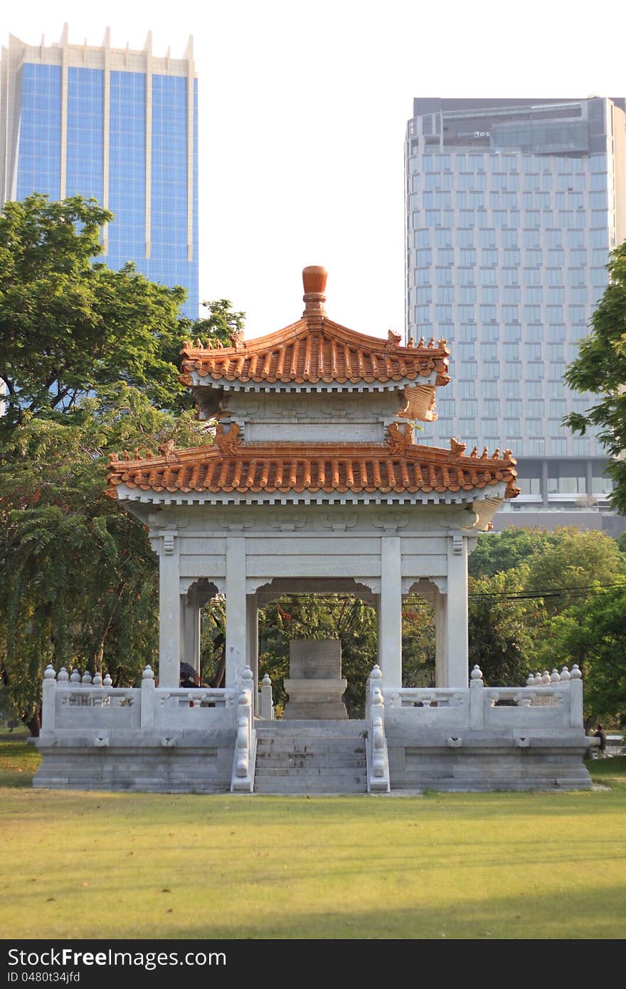 Chinese style pavilion in Lumpini park Bangkok