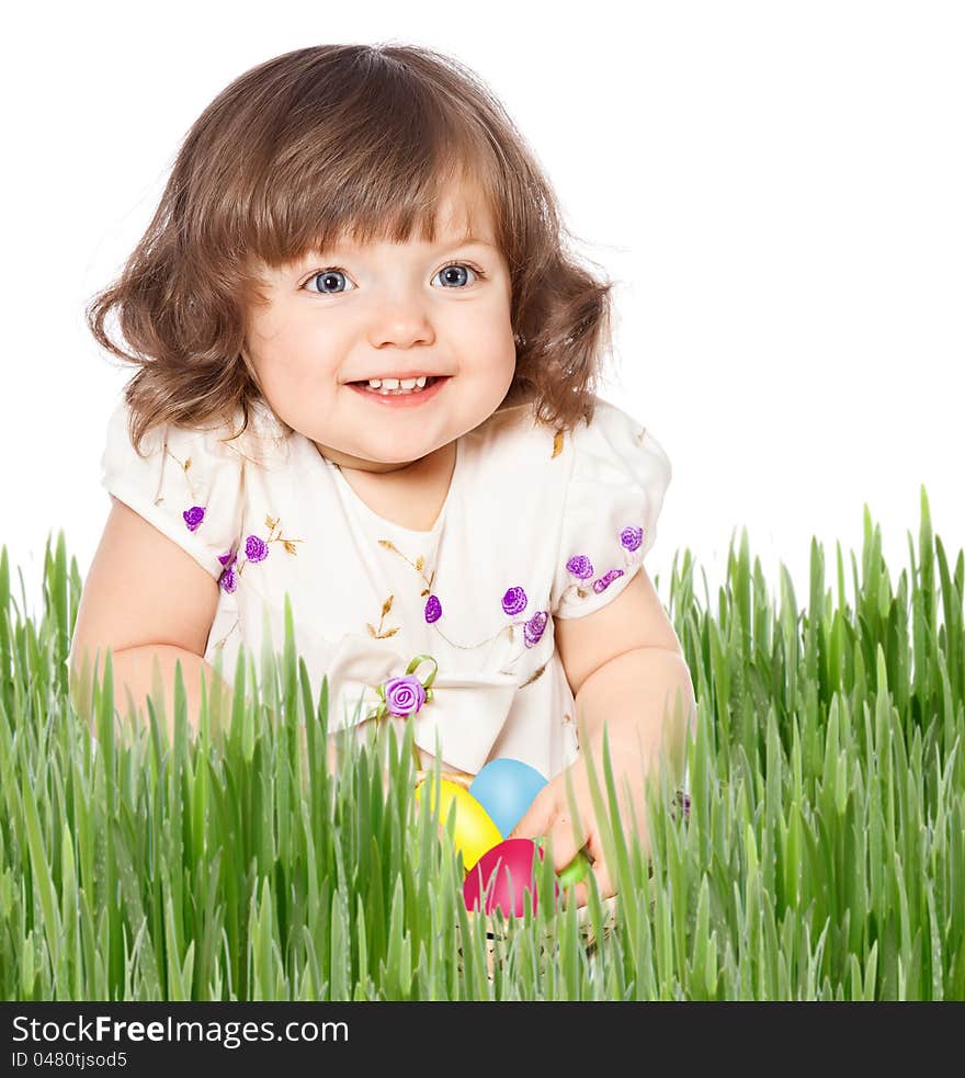 Beautiful girl holding Easter eggs