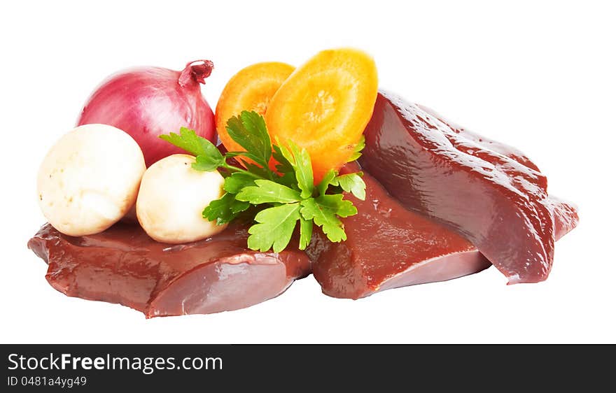 Raw liver on white background