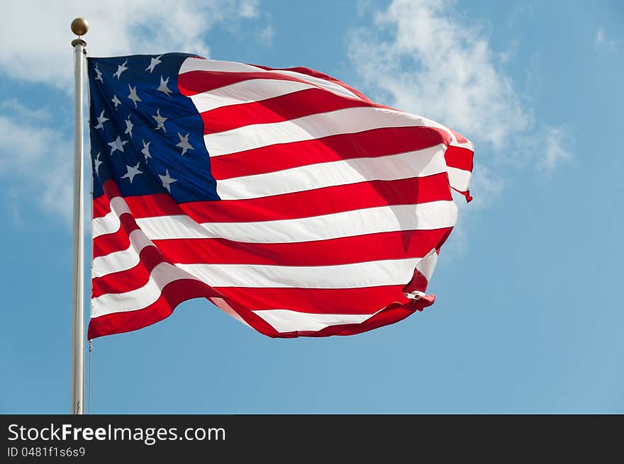 United states of america USA flag with outdoor lighting. United states of america USA flag with outdoor lighting