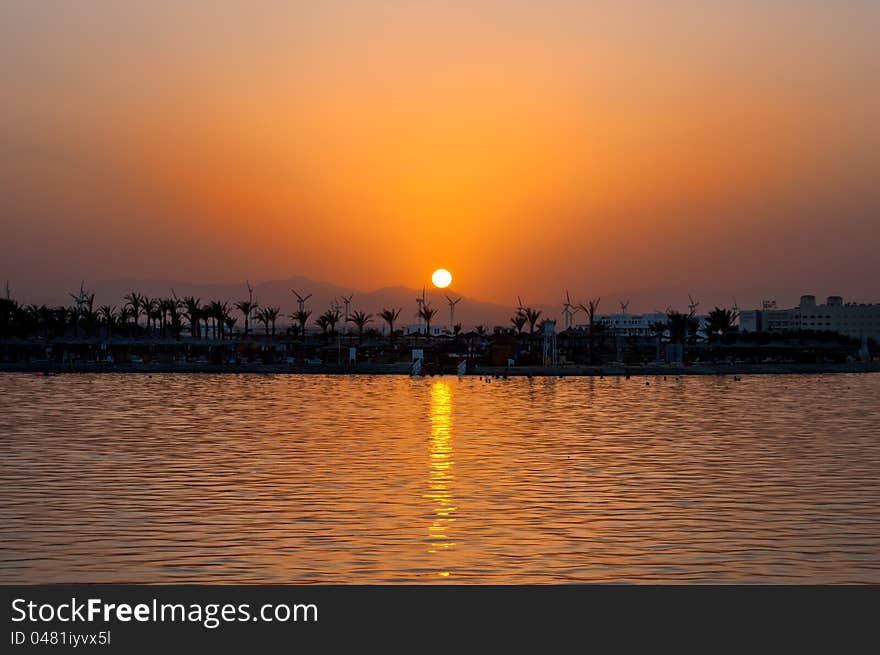 Coastline against with background of sea sunset, Egypt