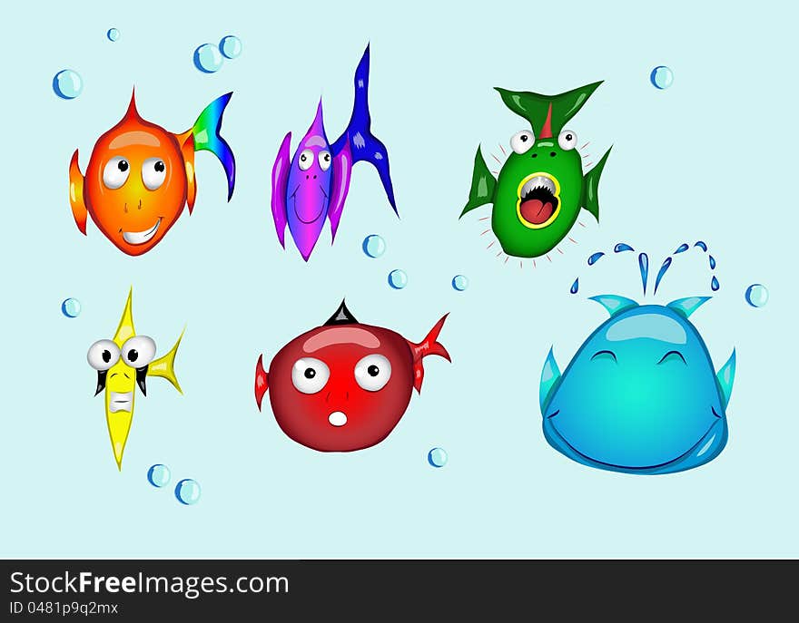 Vector Fish And Whale Smiles Set