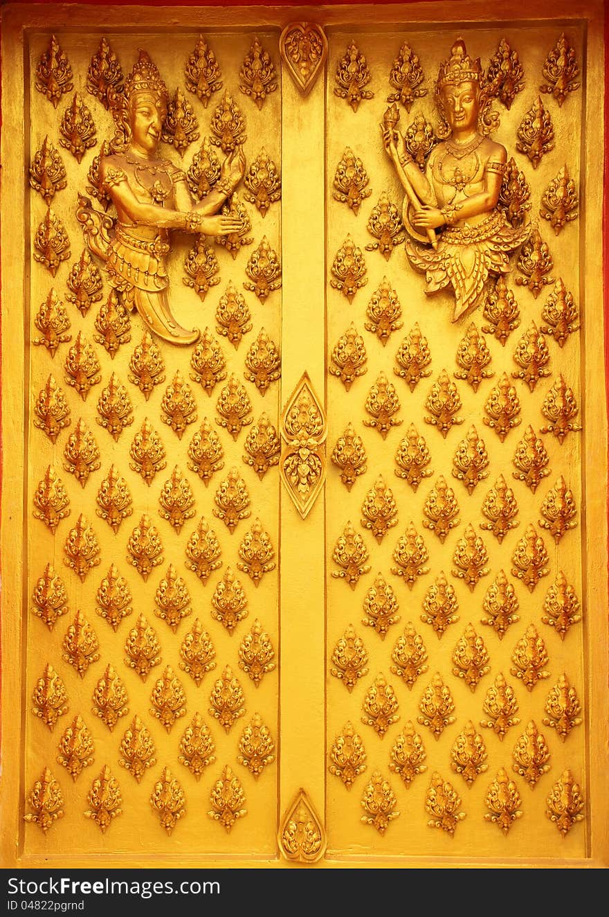 Artwork, wooden temple doors.