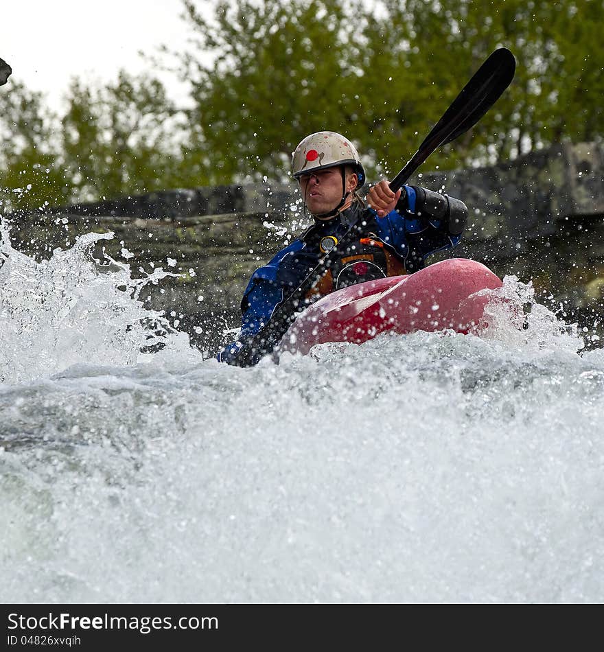 Kayaker In The Waterfall