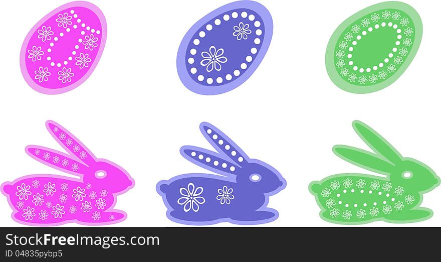 Easter pattern with a rabbit and egg, white background