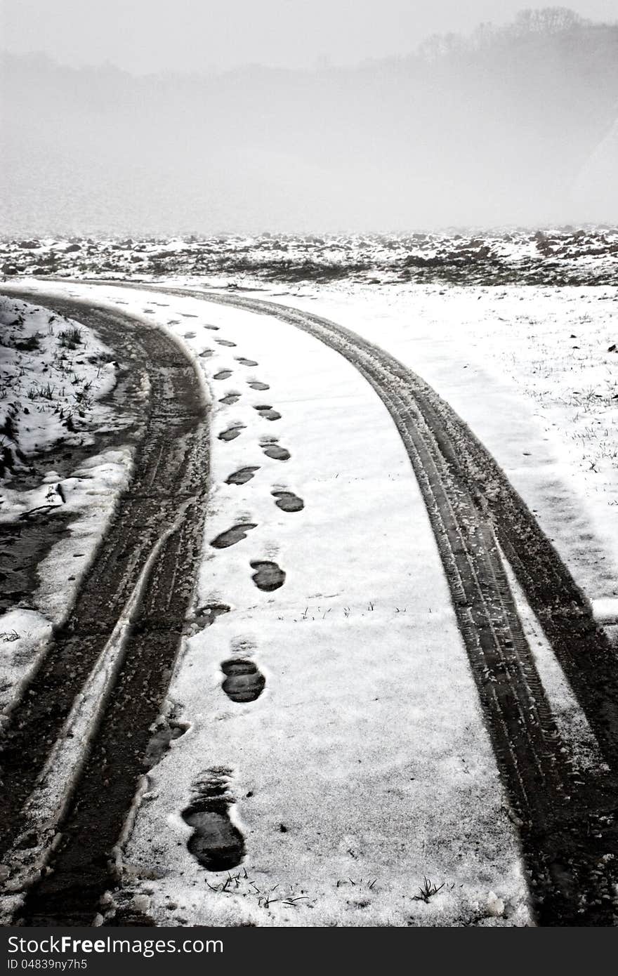 Winter track car and a man