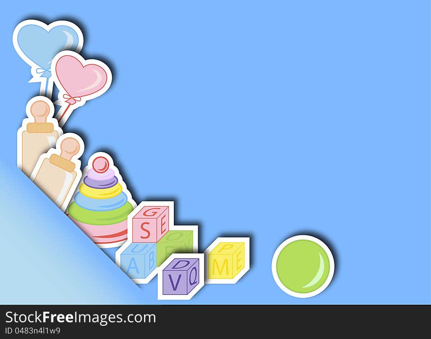 Greeting card with children's toys and balloons vector illustration