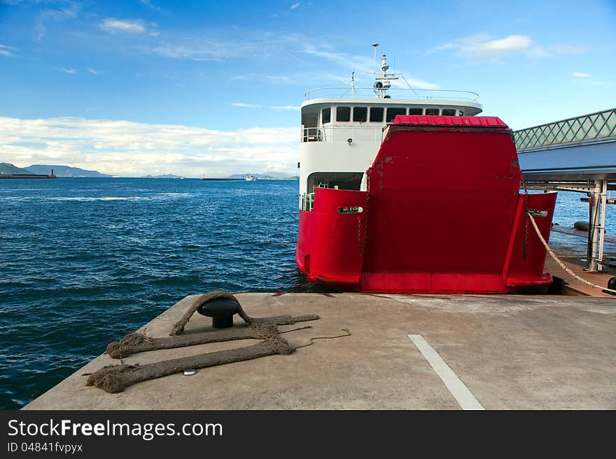 The ferry at the pier.
The ferry between the islands.