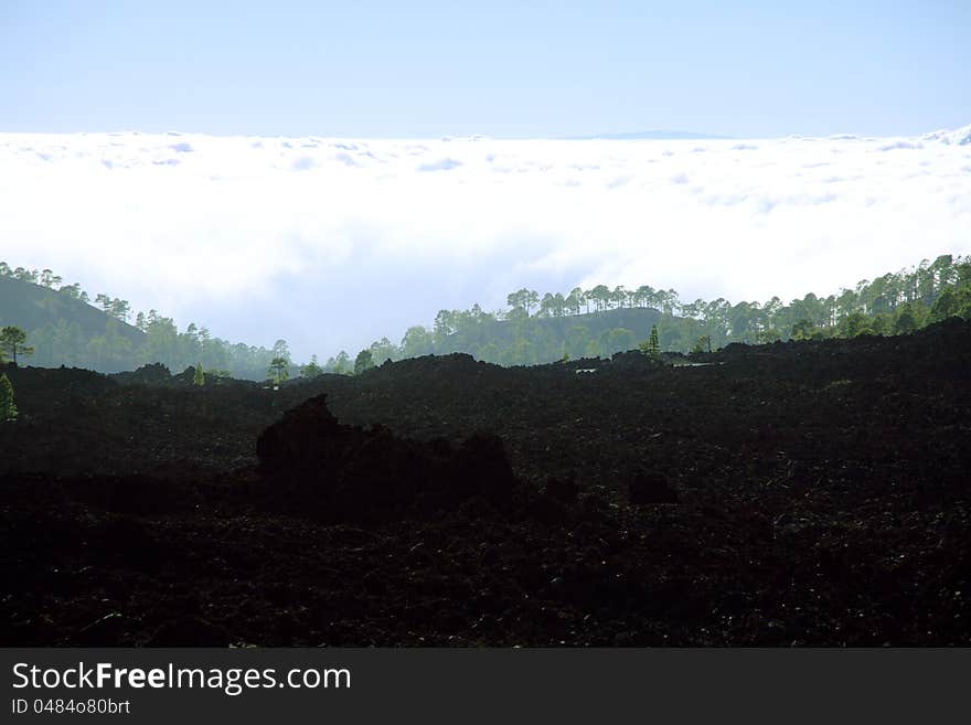 Evening light on the lava fields of the Teide volc