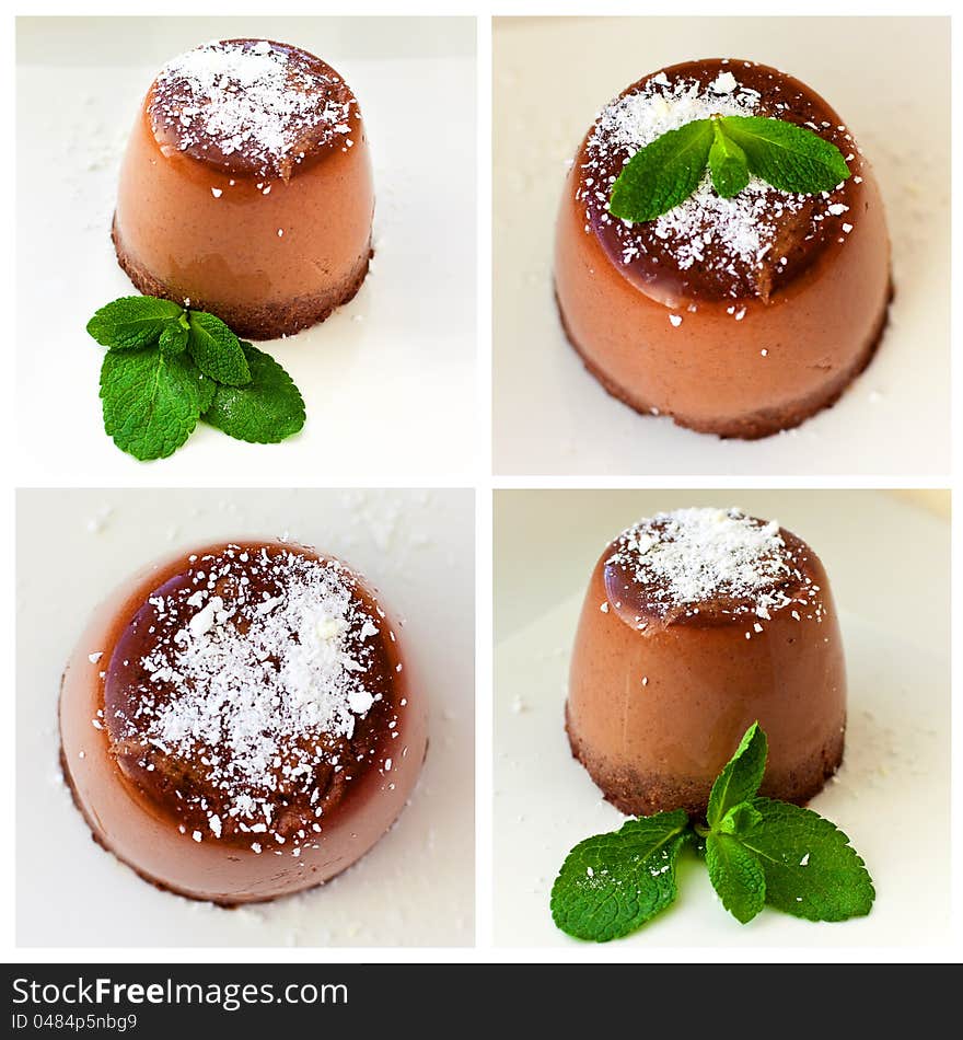 Chocolate panna cotta - top view. Chocolate panna cotta - top view