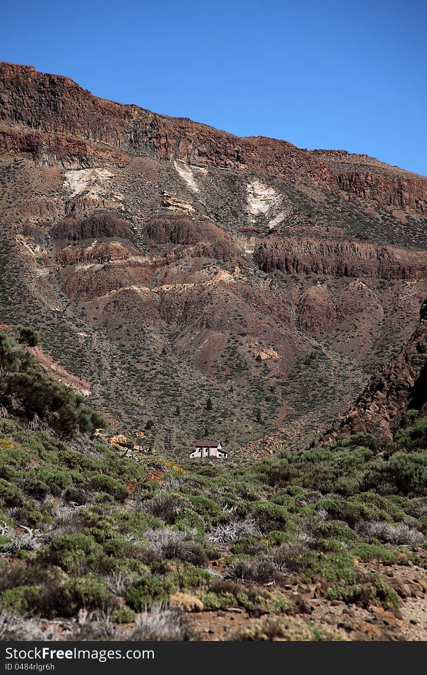 Small old chapel between the slopes of the Teide v