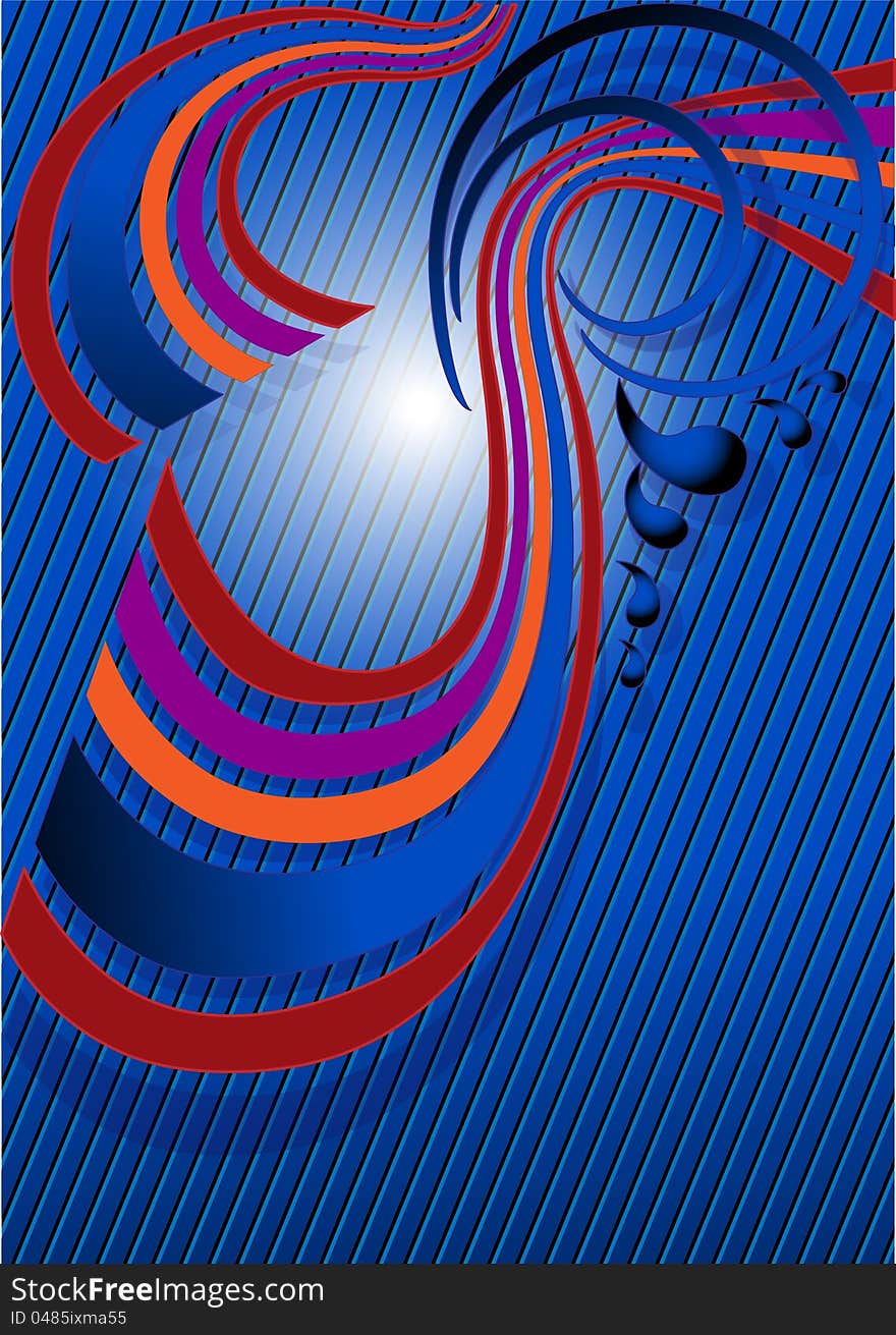 Waves and curved strips covered the ball on a blue background