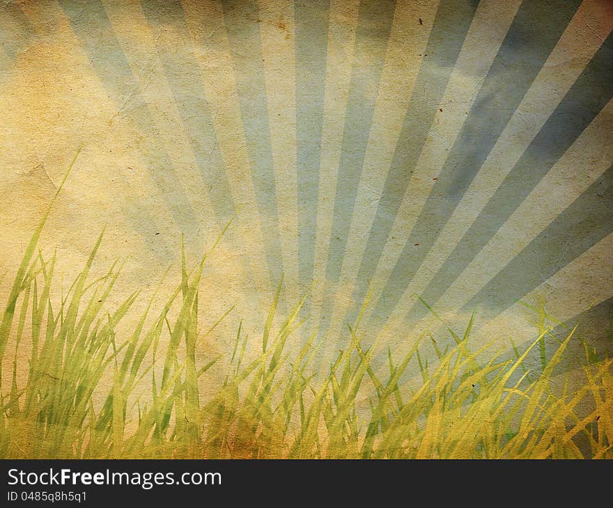 Grunge landscape with clouds and grass on old vintage paper. Grunge landscape with clouds and grass on old vintage paper