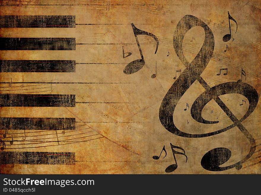 Music notes old grunge ancient vintage background. Music notes old grunge ancient vintage background