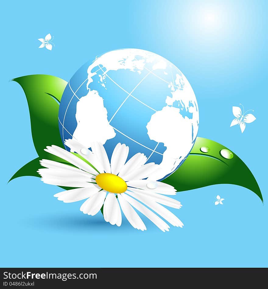 Environmental vector concept with globe and flower