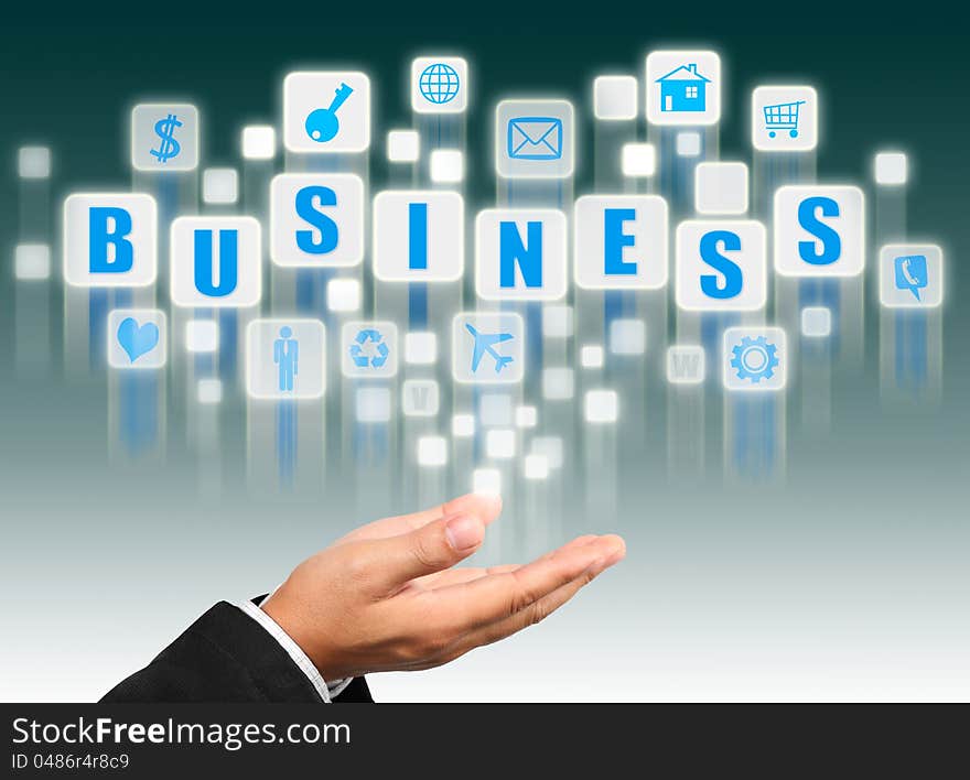 Businessman hand holding with business alphabet streaming images