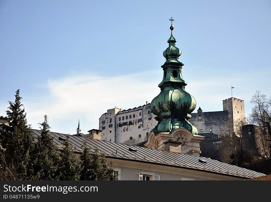 Church tower in the city of Salzburg, Austria. Church tower in the city of Salzburg, Austria