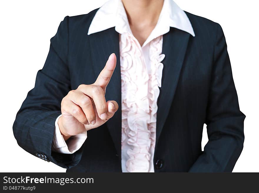 Businesswoman pushing on the whiteboard