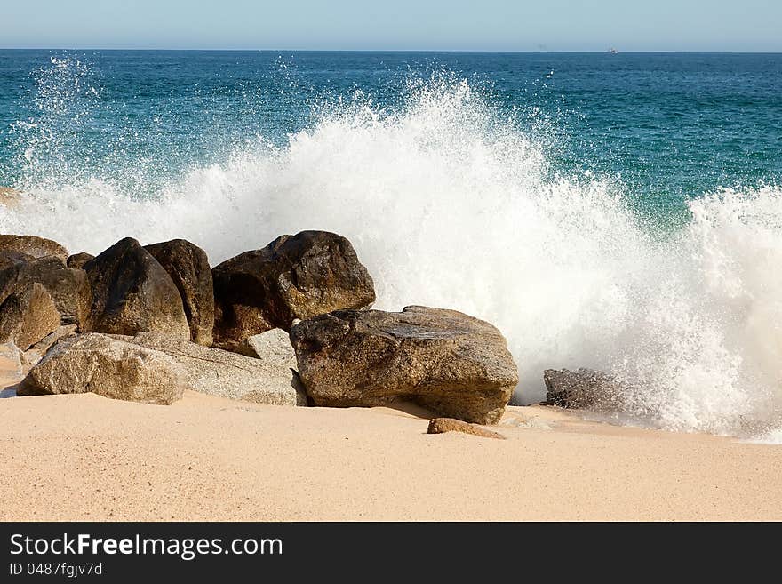 Sea Splashing Along Mexican Beach