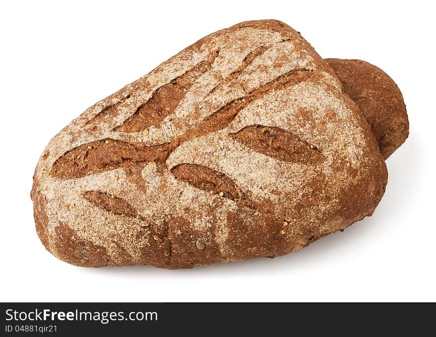 Decorative brown bread loaf against white background