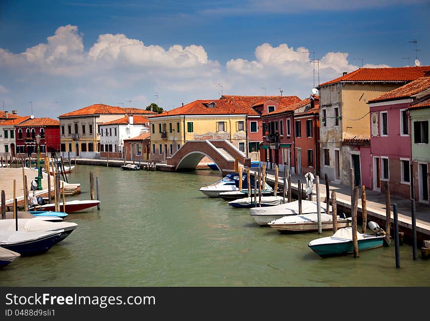 Canal With Colorful Houses / Italy / Nobody