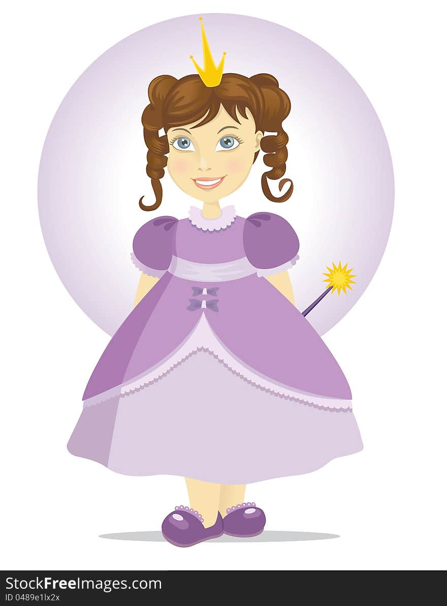 Vector illustration of lovely princess baby dressed in purple with a magic wand. Vector illustration of lovely princess baby dressed in purple with a magic wand