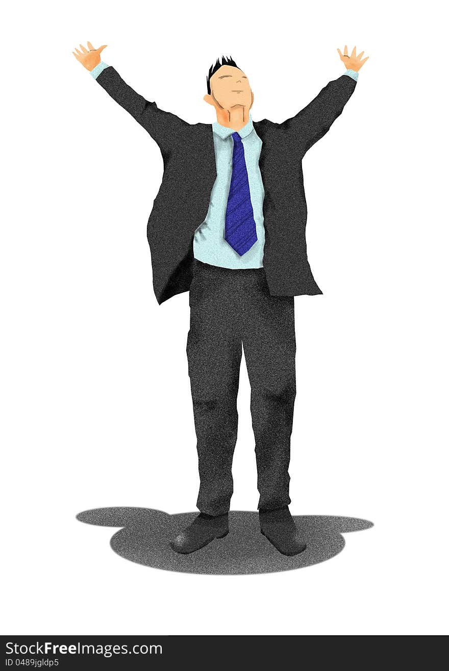 Excited business man with arms raised in success