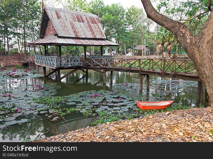 City Hall and the old wooden bridge on the pond. City Hall and the old wooden bridge on the pond.