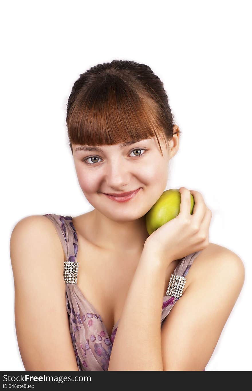 Portrait Of Pretty Woman Holding Green Apple