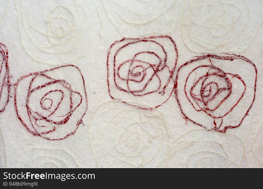 White mulberry paper with red line flower background.