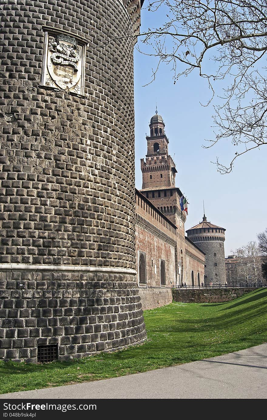 Foreshortening of the Sforza castle front in Milan. Foreshortening of the Sforza castle front in Milan