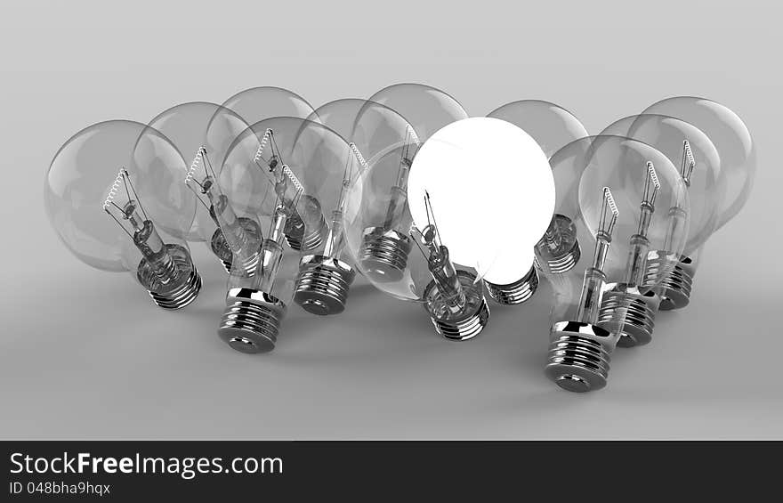 Creativity Concept with Light Bulb Glowing in 3d. Creativity Concept with Light Bulb Glowing in 3d.