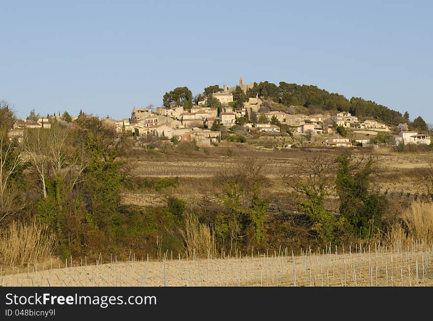 Old village perched on a hill, Rasteau in Provence, France