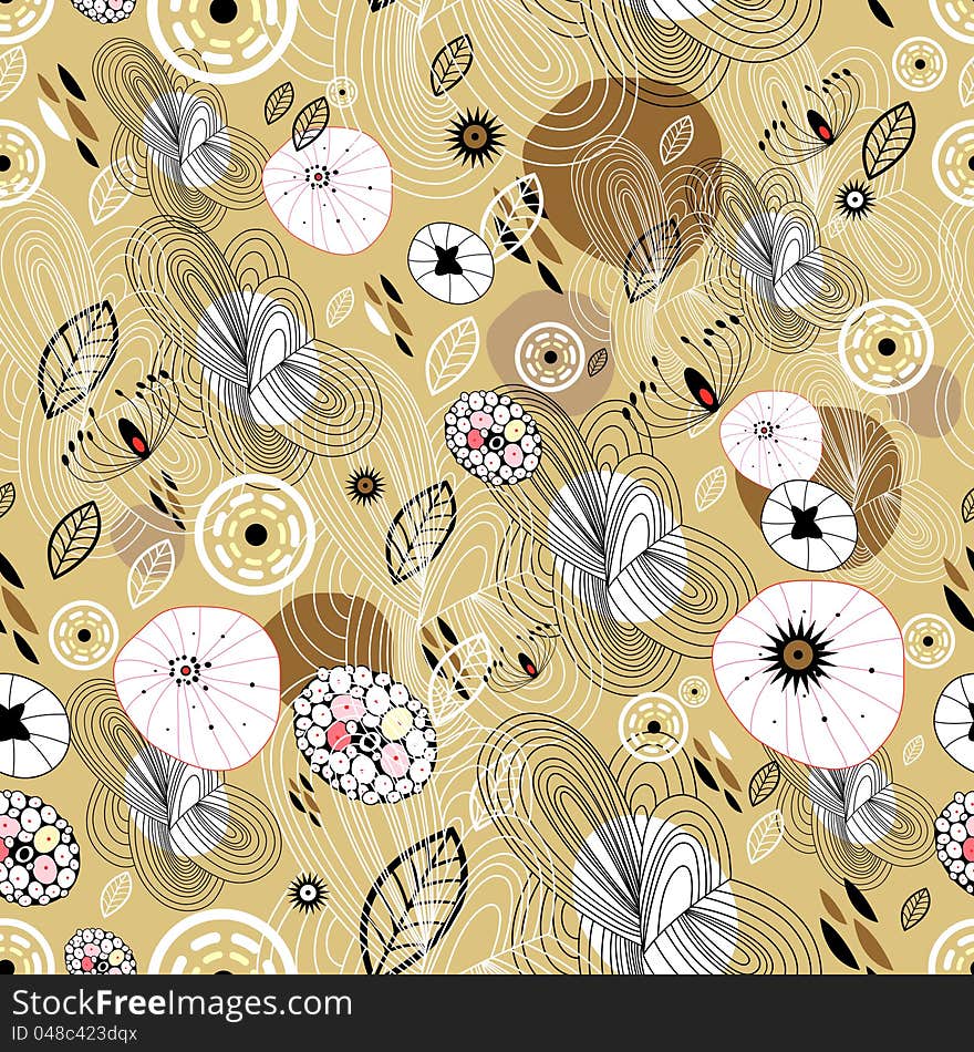 Graphic seamless abstract pattern on a light brown background