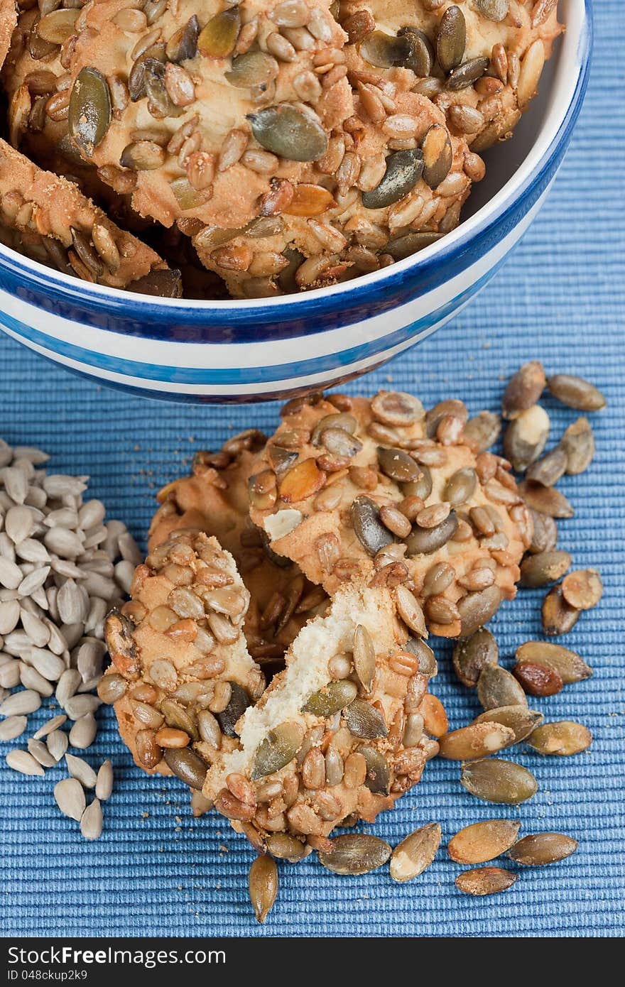 Round cookies with pumpkin and sunflower seed. Round cookies with pumpkin and sunflower seed