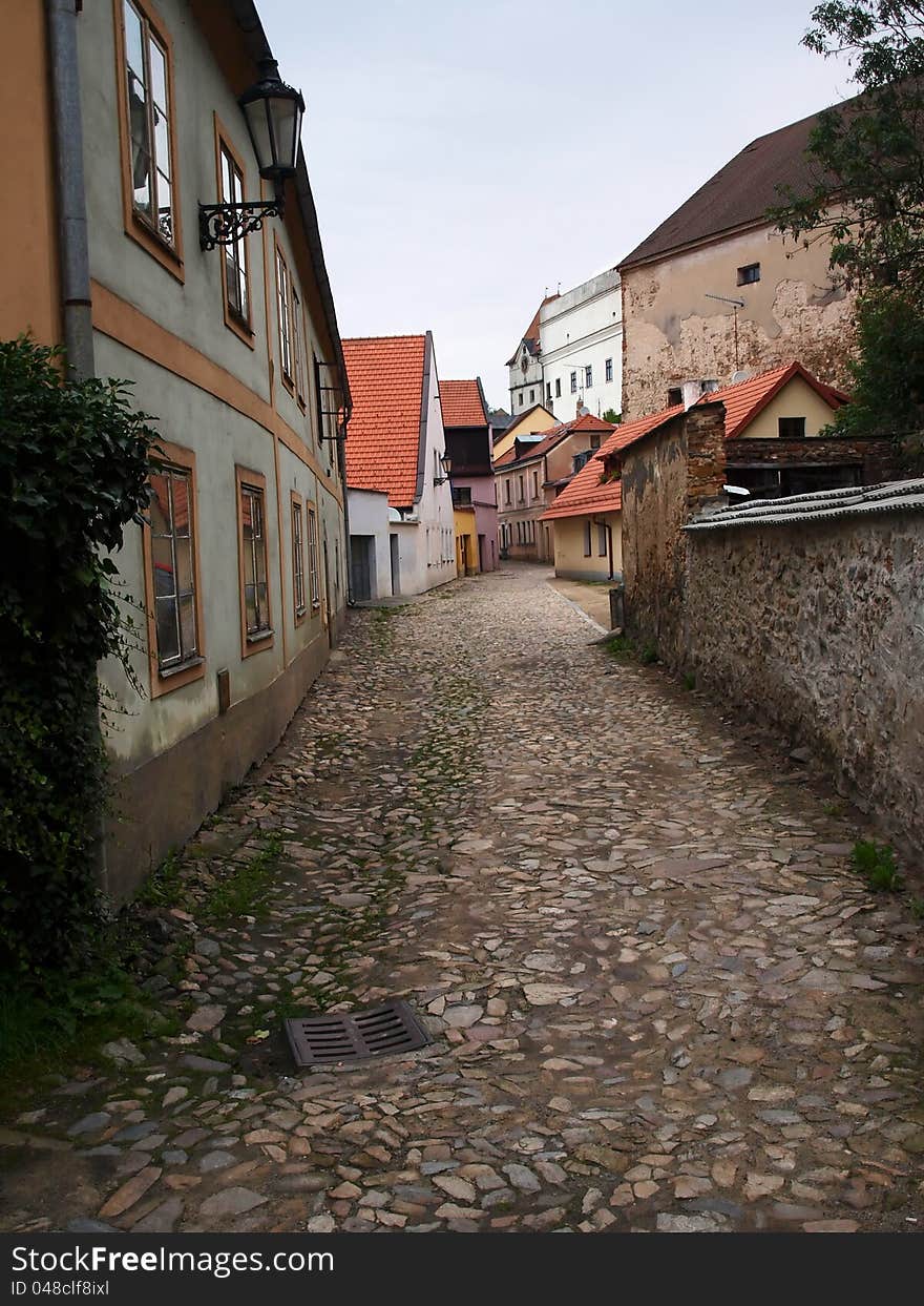 Street along Jindrichuv Hradec city castle, Czech Republic. Street along Jindrichuv Hradec city castle, Czech Republic